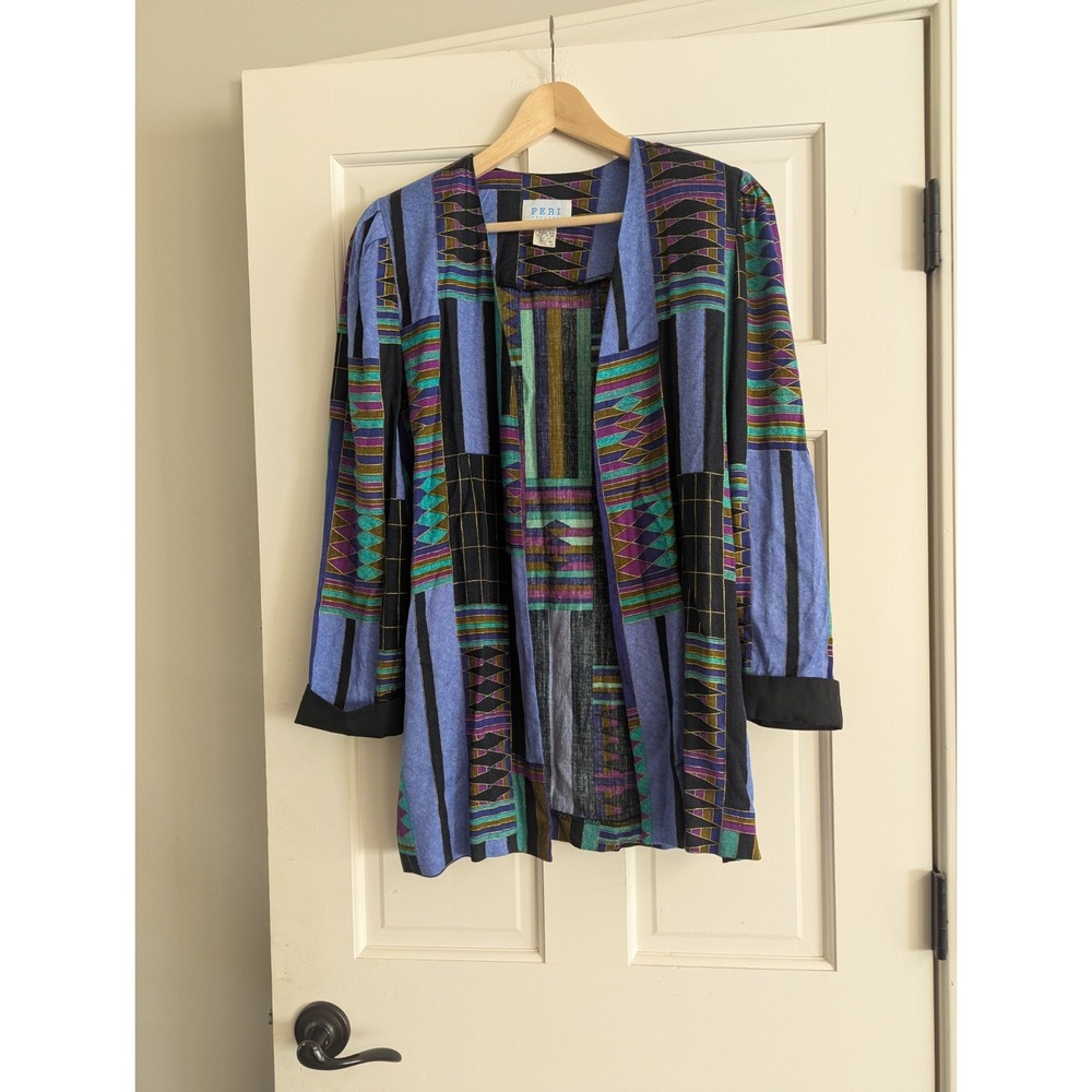 Vintage Peri Petites Women's Size 10 Open Front Cardigan Jacket Abstract Lagen